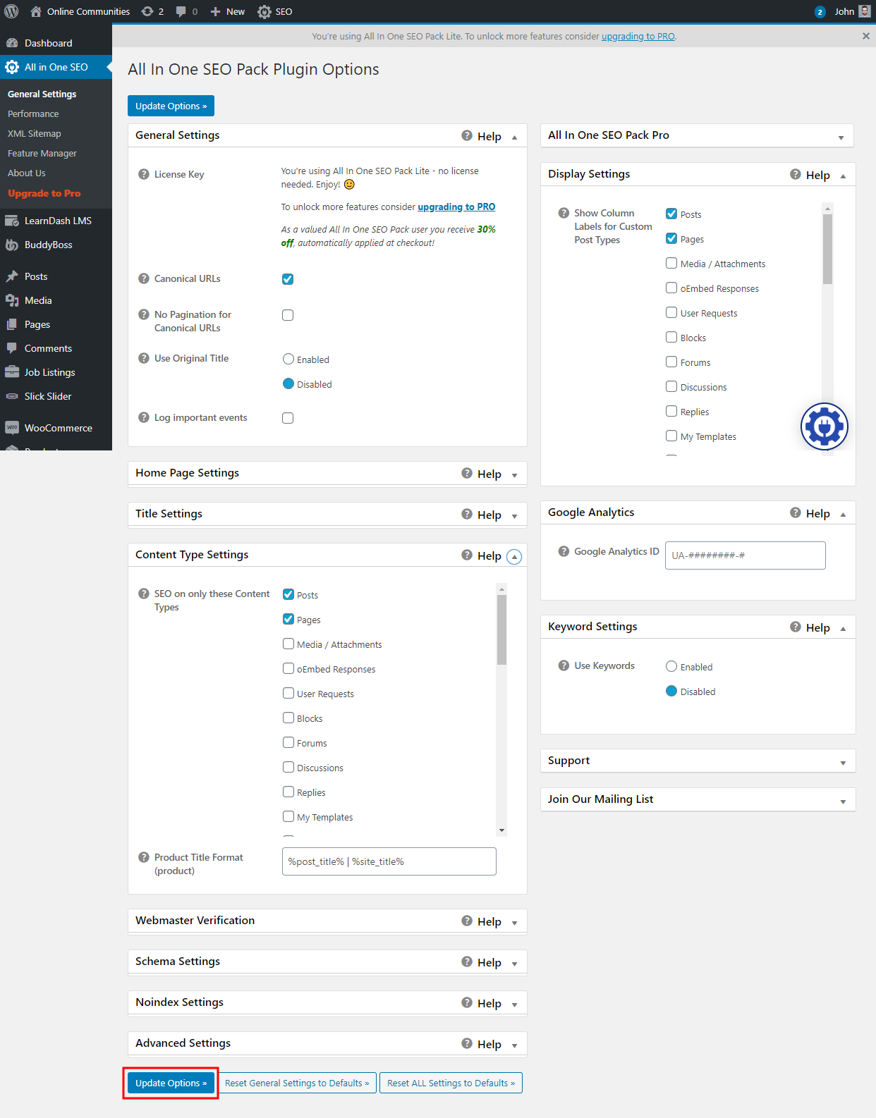 All in One SEO Pack – Setting up the plugin