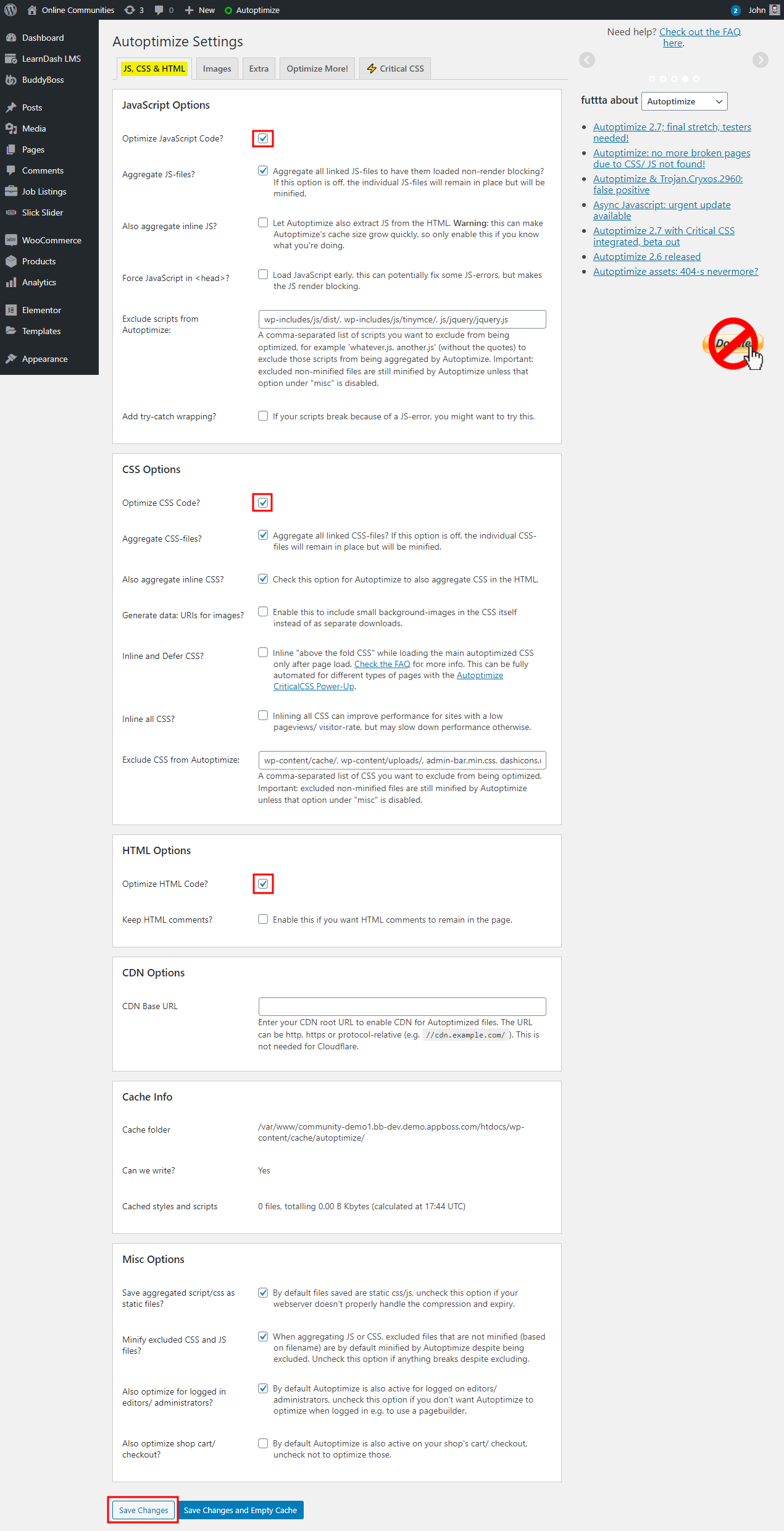 Autoptimize – Setting up the plugin
