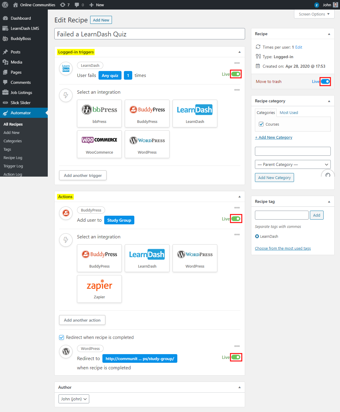 Uncanny Automator – Creating a new recipe