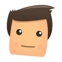 A simple cartoon avatar with a square face, short brown hair, round black eyes, and a small straight mouth. The cheeks are slightly rosy, and the background is plain white.