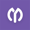 A white stylized circular logo with a vertical line in the center, set against a purple background.