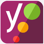 Logo with a bold white y on a magenta background, next to three overlapping circles in green, yellow, and red shades, representing the Yoast SEO branding.