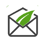 Icon of an open envelope with a green leaf inside, symbolizing eco-friendly or environmentally conscious mail or communication.