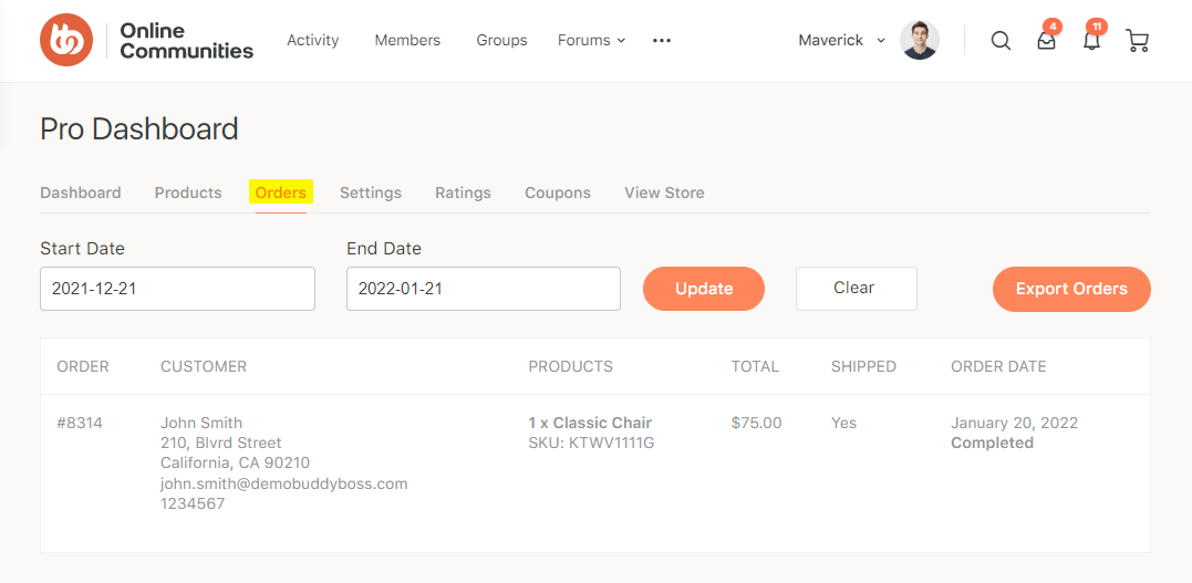 WC Vendors Pro - Orders Dashboard