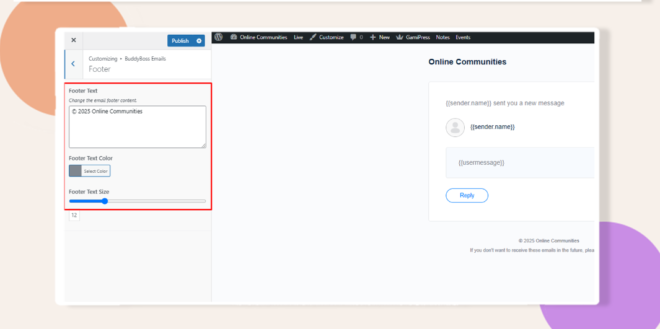 options to customize email footer is highlighted