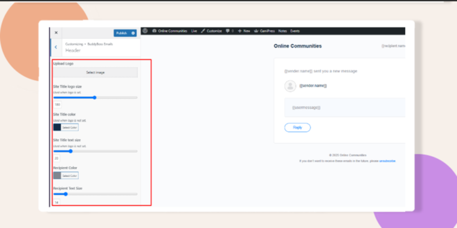 Options to customize the email header highlighted