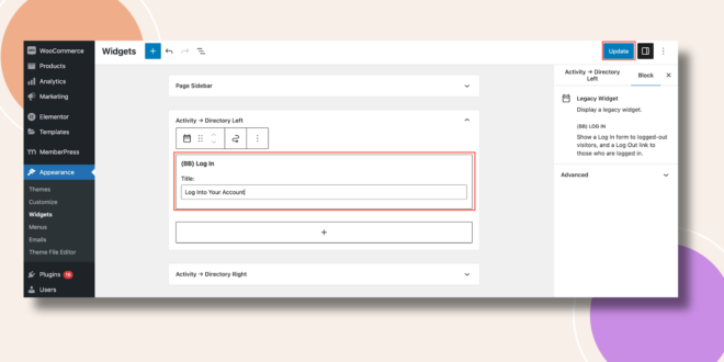 This screenshot shows where you can configure the login widget.