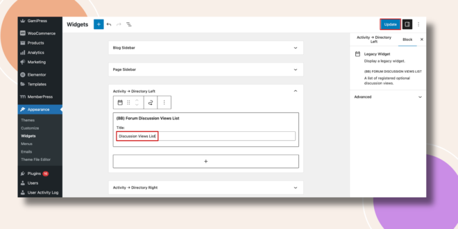 This screenshot shows where you can configure the Forum Discussion View List Widget.
