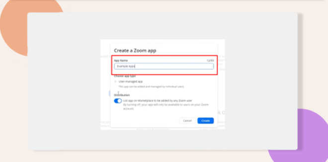 This screenshot shows the build app section where you can choose Zoom App. 
