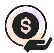 A black icon of an open hand holding a coin with a dollar sign in the center, symbolizing financial support or receiving money.