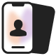Icon of a smartphone displaying a generic user profile silhouette on the screen, with a colorful abstract background and a shadow behind the phone.